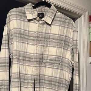 H&M Cream and Gray Plaid Men's Shirt